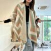 soft warm stripe pattern lady shawl poncho - Image 4